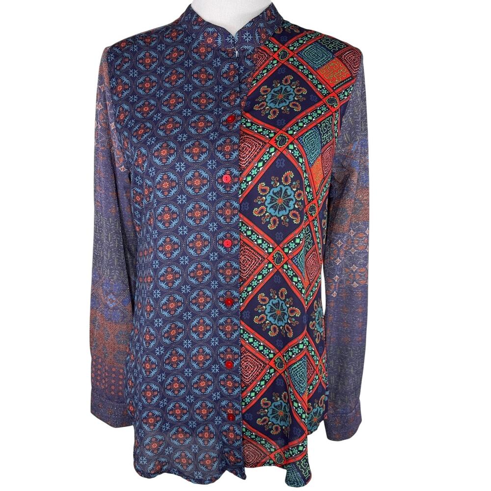 Desigual Birmania Boho Floral Blouse Multicolor Long Sleeve, Medium